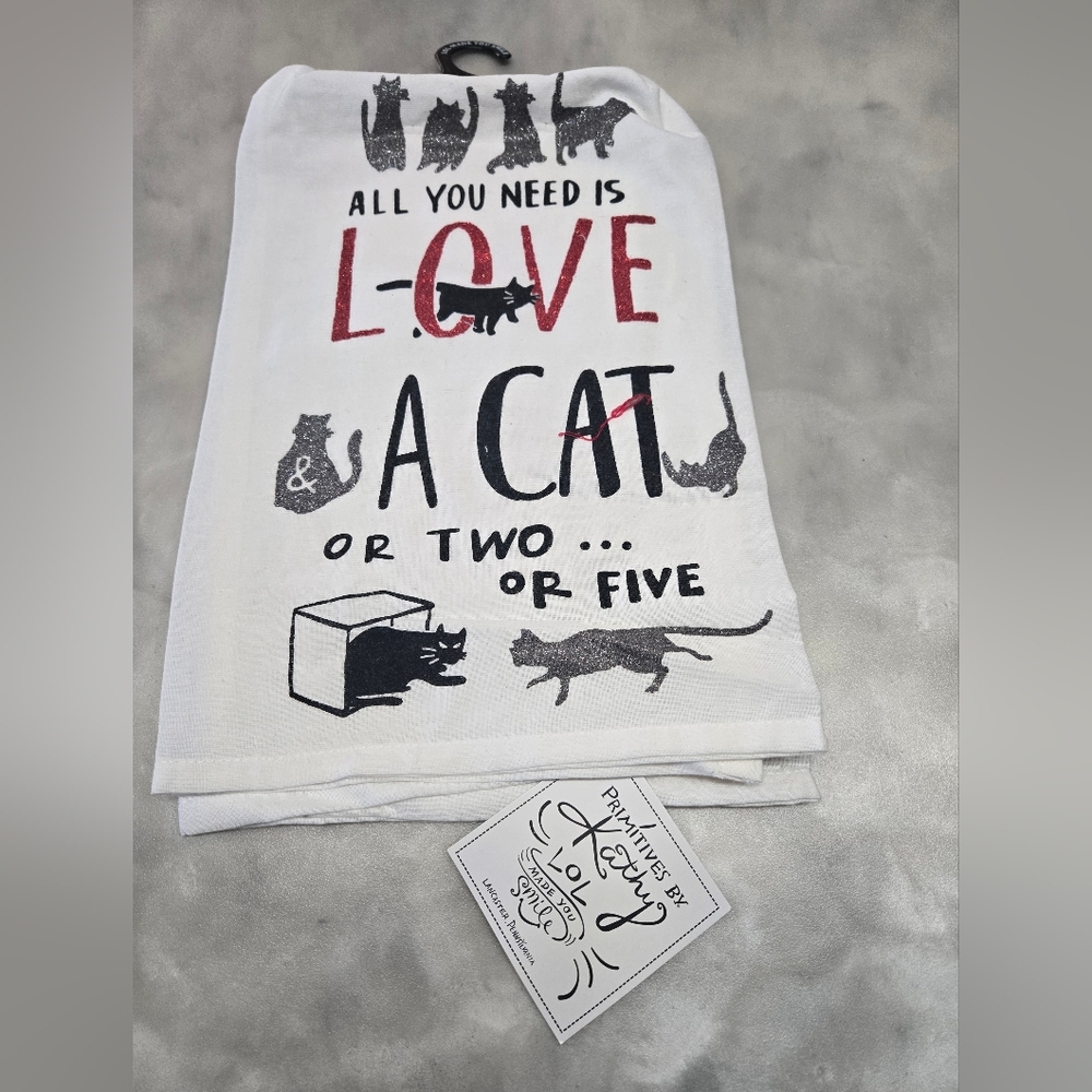 Primitives by Kathy Love & Cat Towel - Red, Black, White Glitter Cotton Towel
